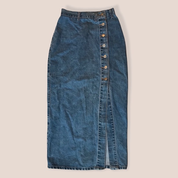 Vintage 90s Denim Maxi Skirt with Leg Slit - Picture 3 of 6